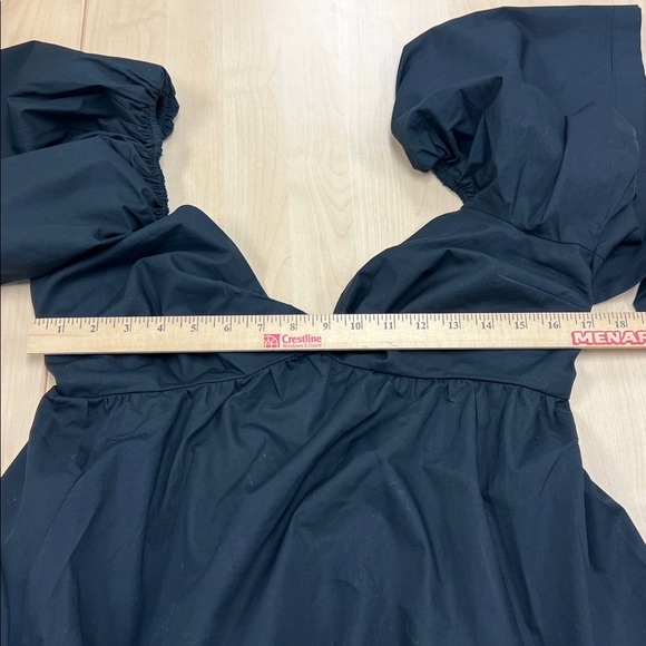 Abercrombie & Fitch Petite Navy Puff Sleeve Twist Front Bow Back A-Line Dress L - Picture 9 of 9